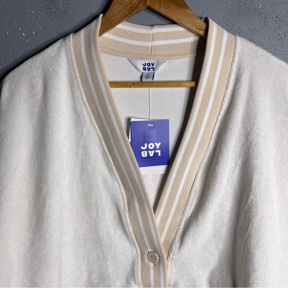 JoyLab Women's Towel Terry Cardigan White Tan Stripe size Large - Picture 5 of 9